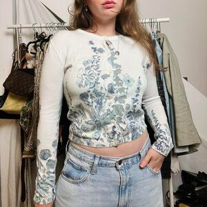 Y2K Jcrew pale blue floral button up cardigan